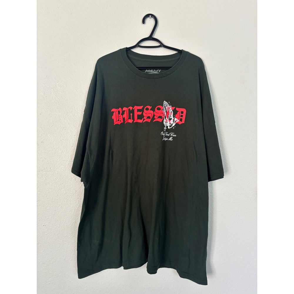 Popular Poison Mens Blessed Praying Hands Graphic T-Shirt Green 5XL Streetwear - Picture 1 of 4